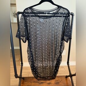 Karl Lagerfeld Black Sheer Polka Dot Tee